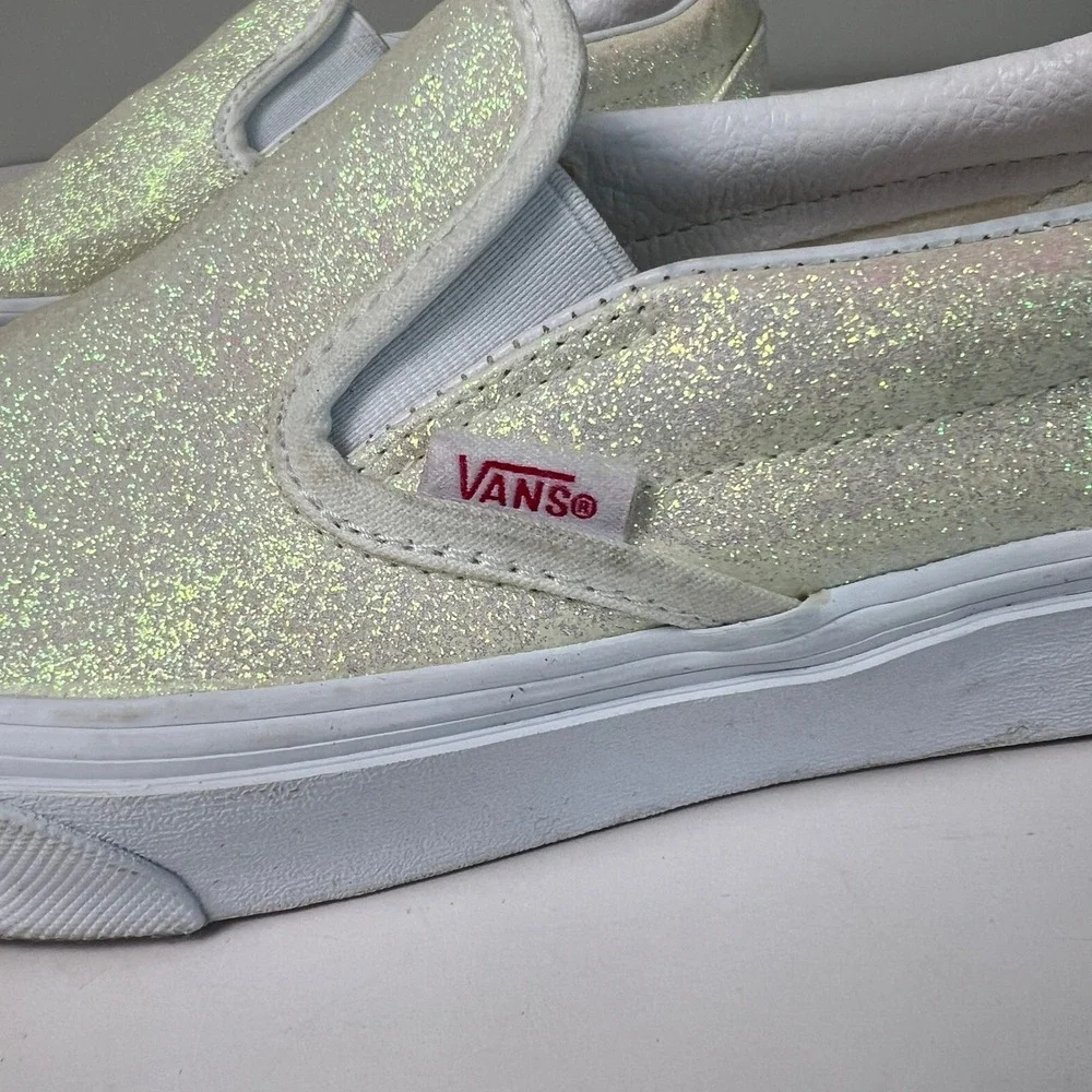 Vans Slip On Shoes Womens 8.5 Beige Shiny Glitter Sparkle Sneakers